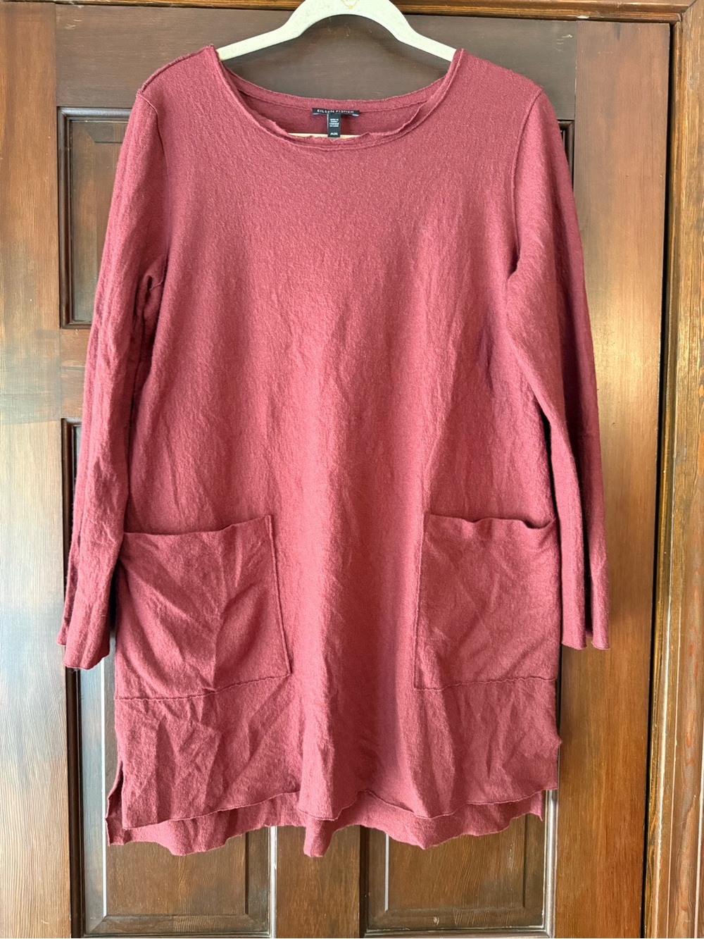 Eileen Fisher Wool Long-Sleeve Pocket Tunic in Wine